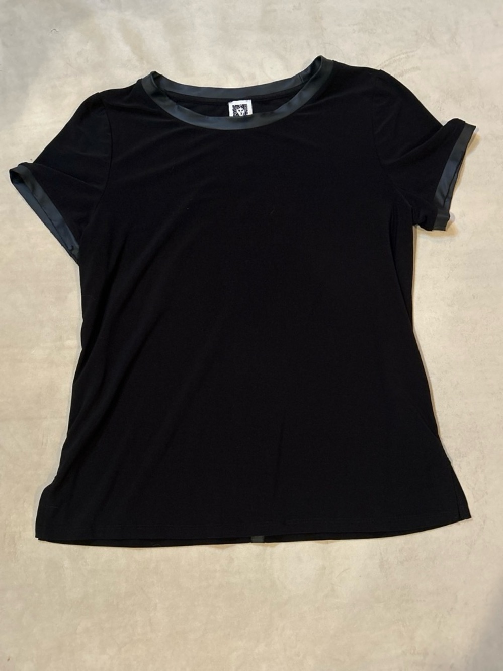 Anne Klein Black Short Sleeve Top with Satin Trim